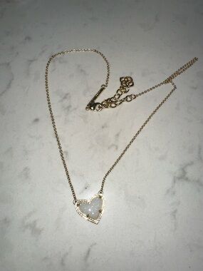 Kendra Scott necklace Gold Heart Pendant Necklace with White Druzy Accent